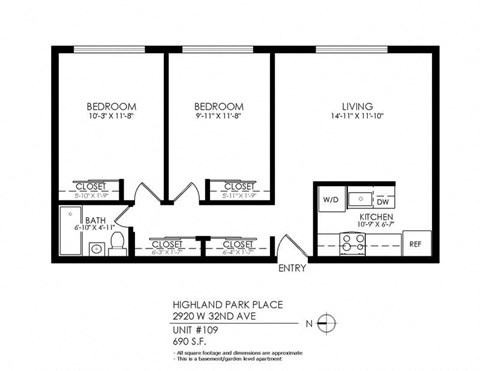 1 bed plus den - 1 bathroom floorplan